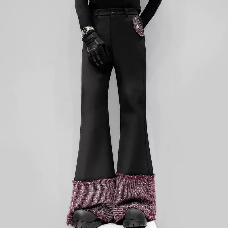 

Niche Original Design High Quality Boot-Cut Wide Leg Western Style Pants For Man Knit Contrast Color Black Fashionable Pants