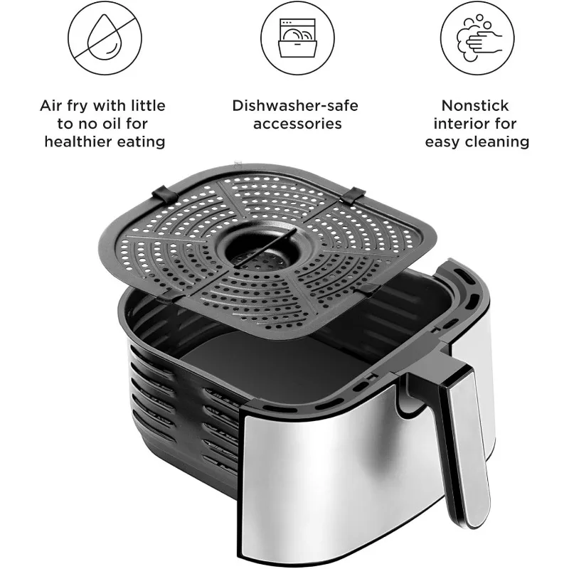 หม้อทอด Air fryer ทำอาหารเพื่อสุขภาพ, 4.5 QT, อุณหภูมิควบคุมคู่, สเตนเลสแบบไม่ติด, ตั้งเวลา60นาที & ปิดอัตโนมัติ