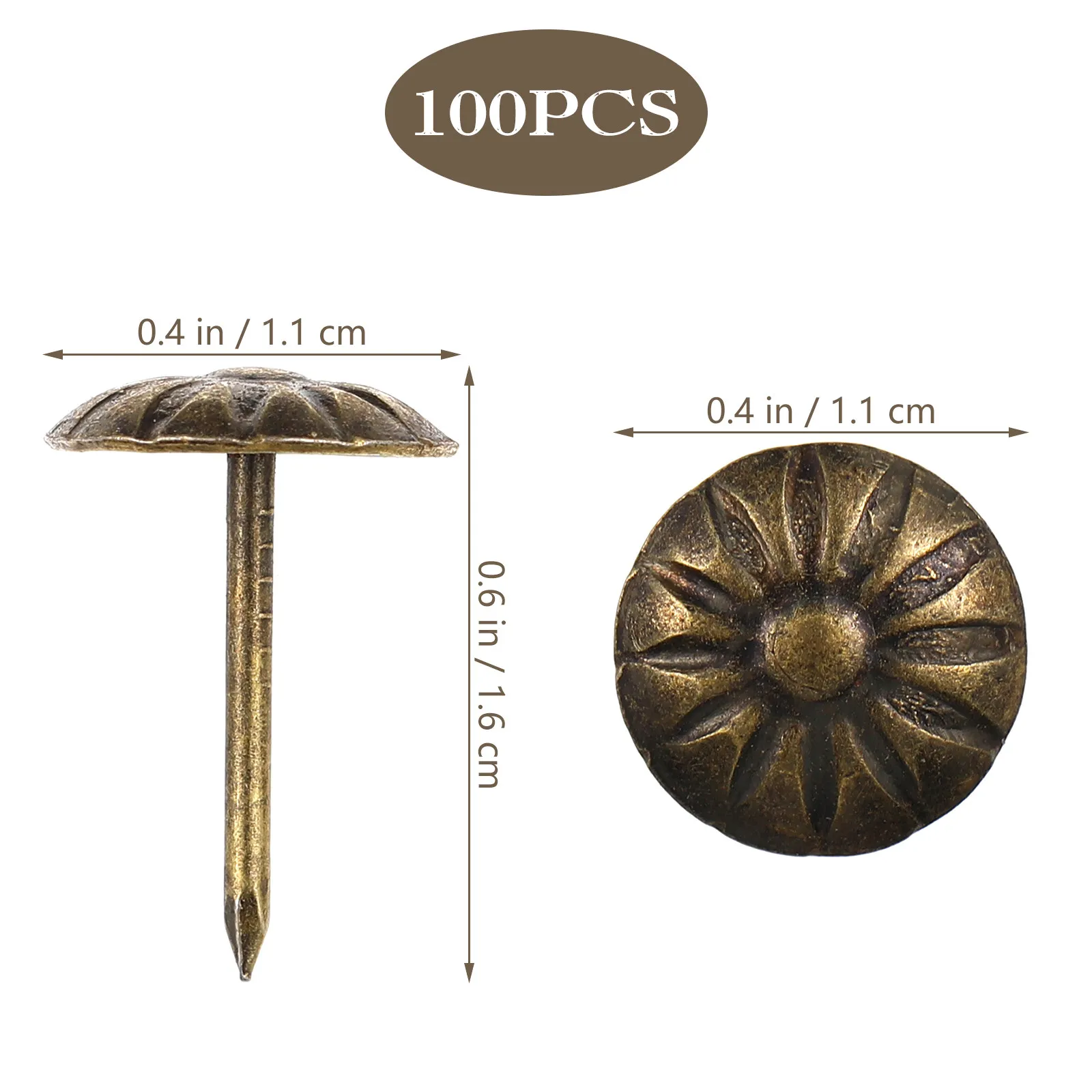 100Pcs Decorative Upholstery Tacks Furniture Nails Iron Flower Pattern Pins for Sofa Couch Chair Map Wine Cabinet