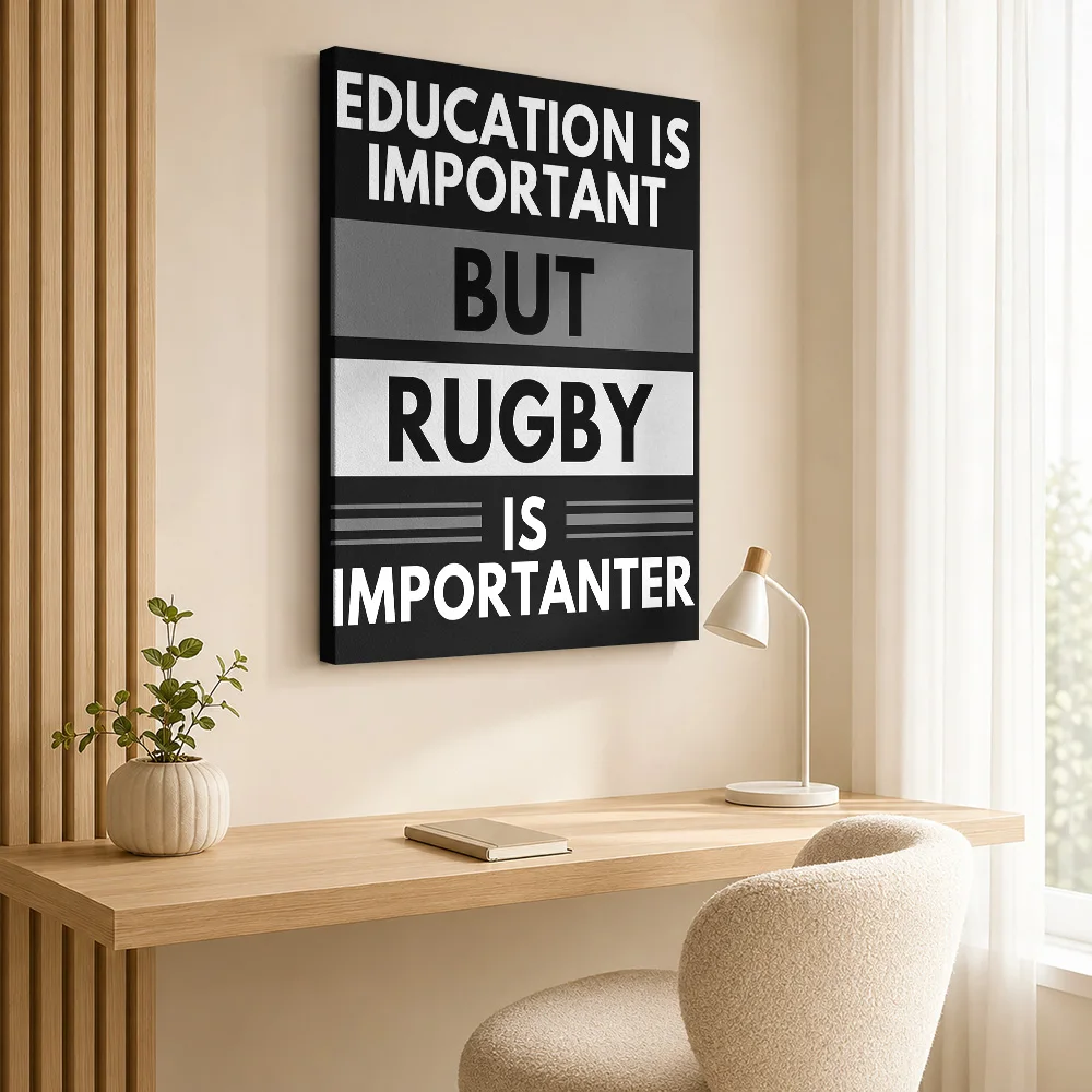 Rugby Is Importanter Text Art Canvas Painting Poster Custom Photo Motivational Typography Canvas Wall Art for Gym Office Decor