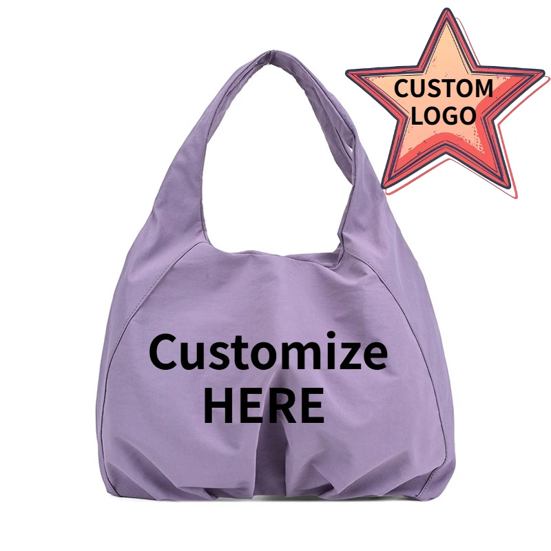 Custom Print Logo Casual Zipper Nylon Shoulder Bag Versatile Commuting Handbag Polyester Solid Color Storage Pouch Shopping