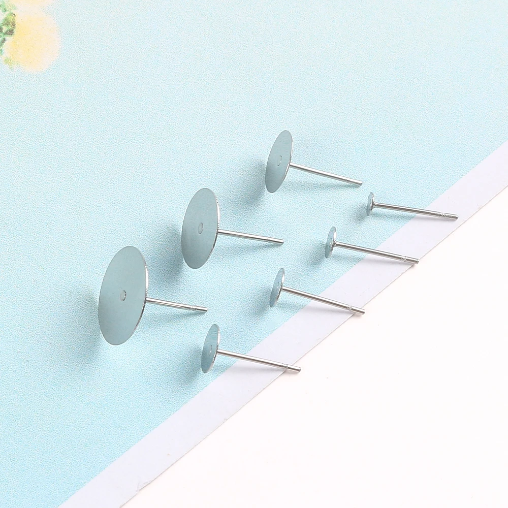 

50pcs Stainless Steel Earring Studs Base Ear Blank Post Flat Round Ear Pins for Jewelry Making DIY Earring Components