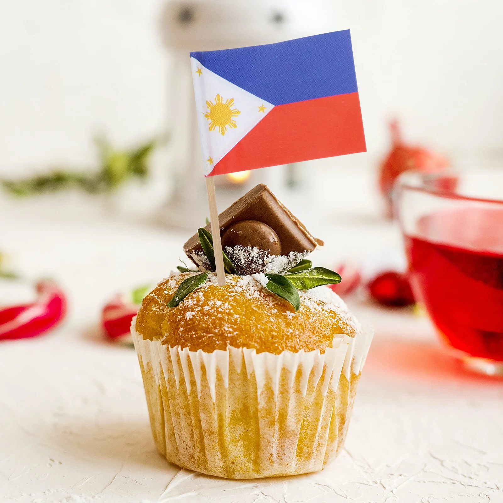 

100pcs Fruit Cake Flag Picks Philippines National Flag Design Wooden Dessert Decor For Cake Cupcake Cocktail Party Appetizers