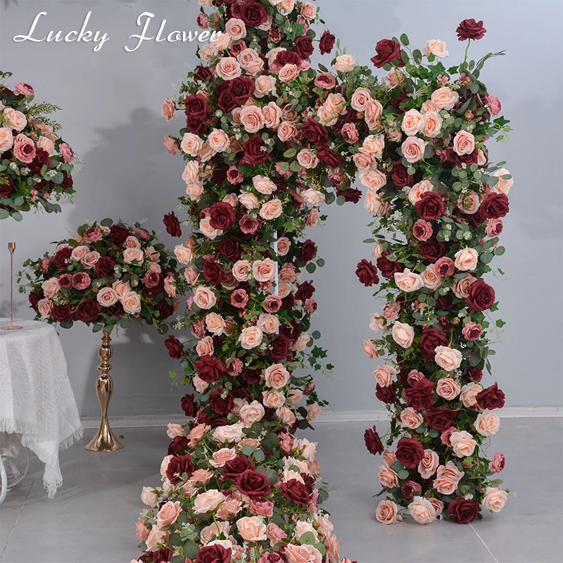 Retro Style Wedding Decoration Artificial Flower Backdrop Arrangement Decor Table Centerpiece Flower Ball Long Runner Flower Row