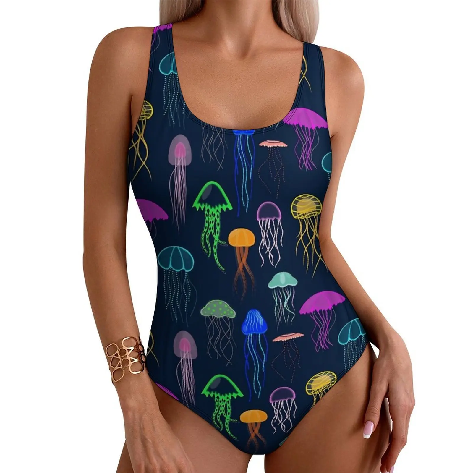 Colorful Jellies Swimsuit Jellyfish Print One Piece Swimwear Push Up Elegant Bathing Suits Sexy Surfing Printed Beach Outfits