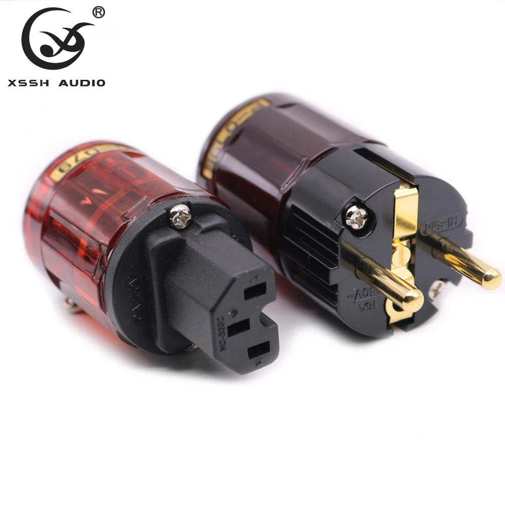 Electrical Power Plug XSSH Audio Pure Copper Plated Gold EU 2 Pin Male Female IEC Figure 8 Cable Connector DIY HIFI Power Jack