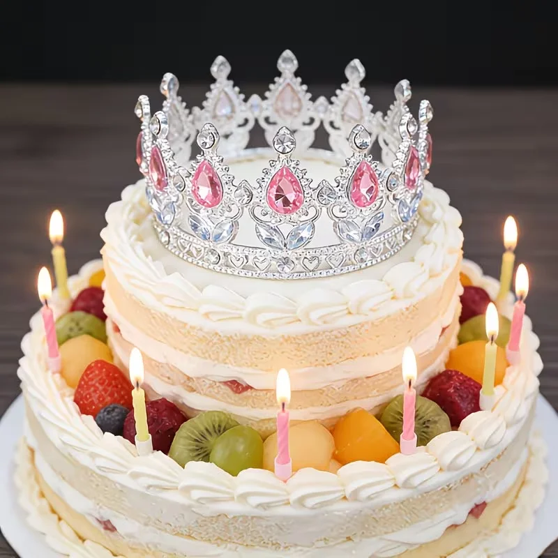 Rhinestone Princess Crown Cake Topper  Gemstone Tiara for Girl's Birthday  Sweet 16  and Quinceanera