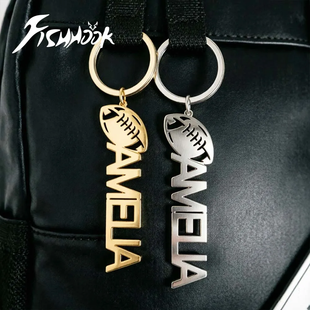 Rugby Ball Personalized Keychain Custom Name Key Ring Bag Charm American Football Gift For Men Women Boy Stainless Steel Jewelry