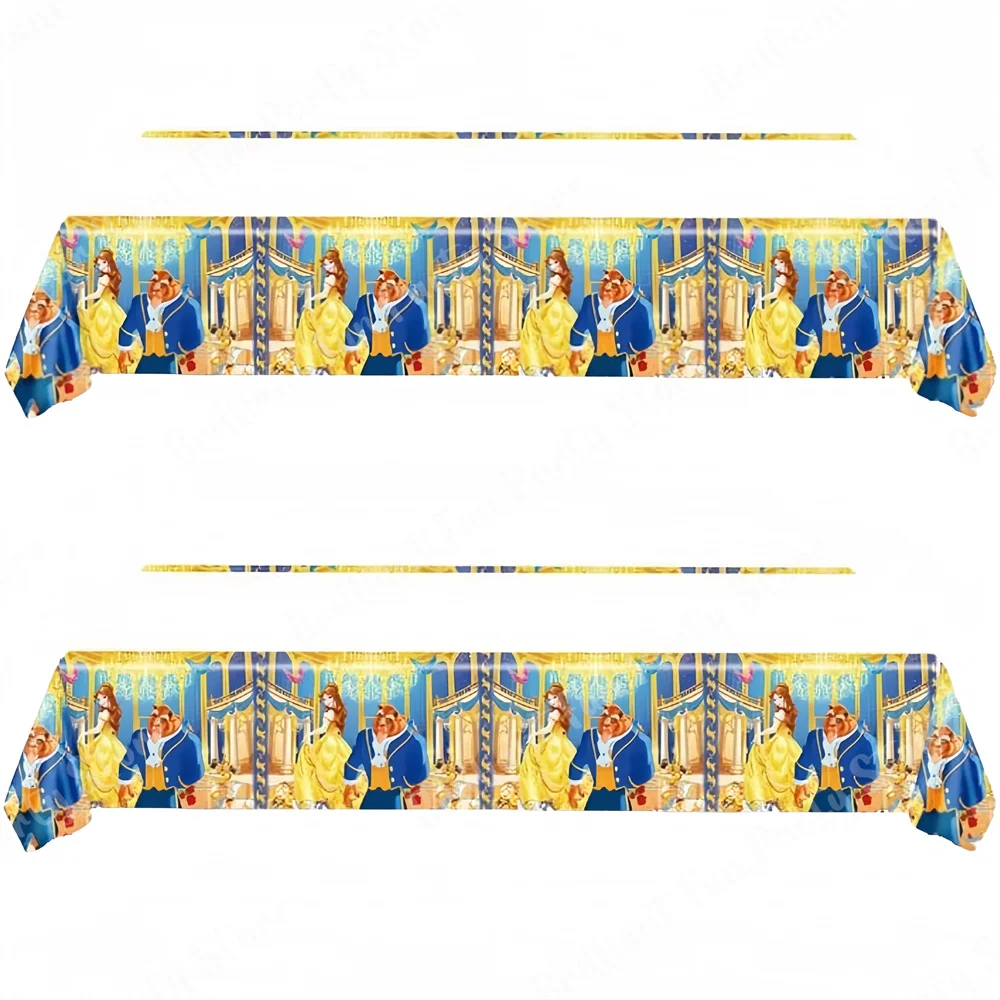 Disney Beauty and Beast Tablecloth Disposable Plastic TableCover for  Kids Baby Shower Princess Belle Birthday Party Decorations