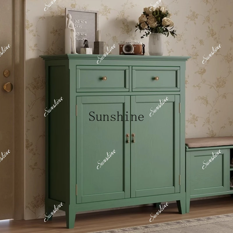 American retro style solid wood two-door shoe cabinet aisle door large-capacity storage cabinet  FT