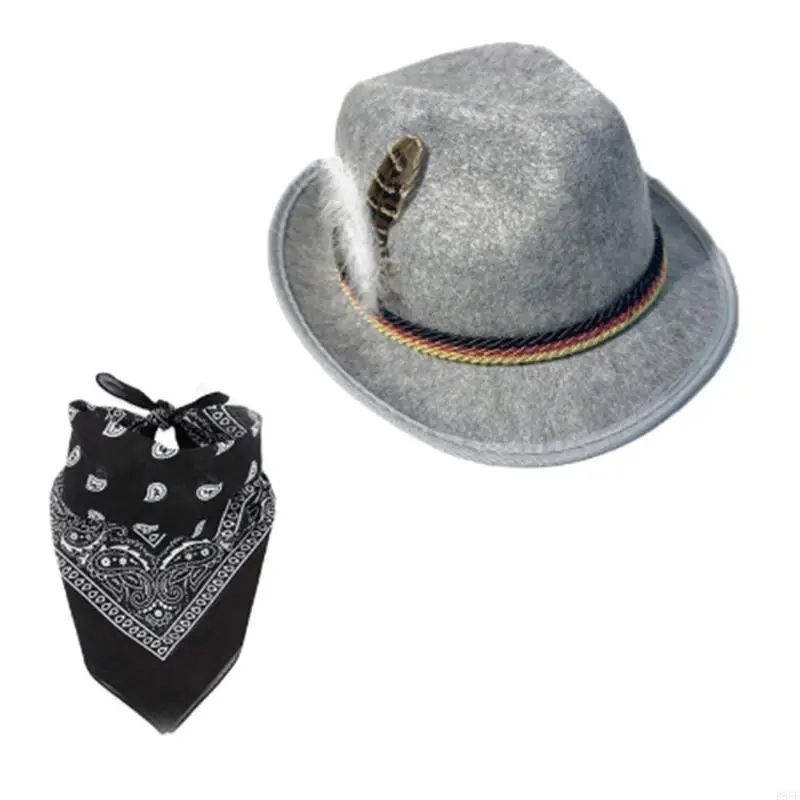 B95F Il costume da Oktoberfest per adulti include sciarpa con cappello piumato e occhiali con montatura a cuore per e a