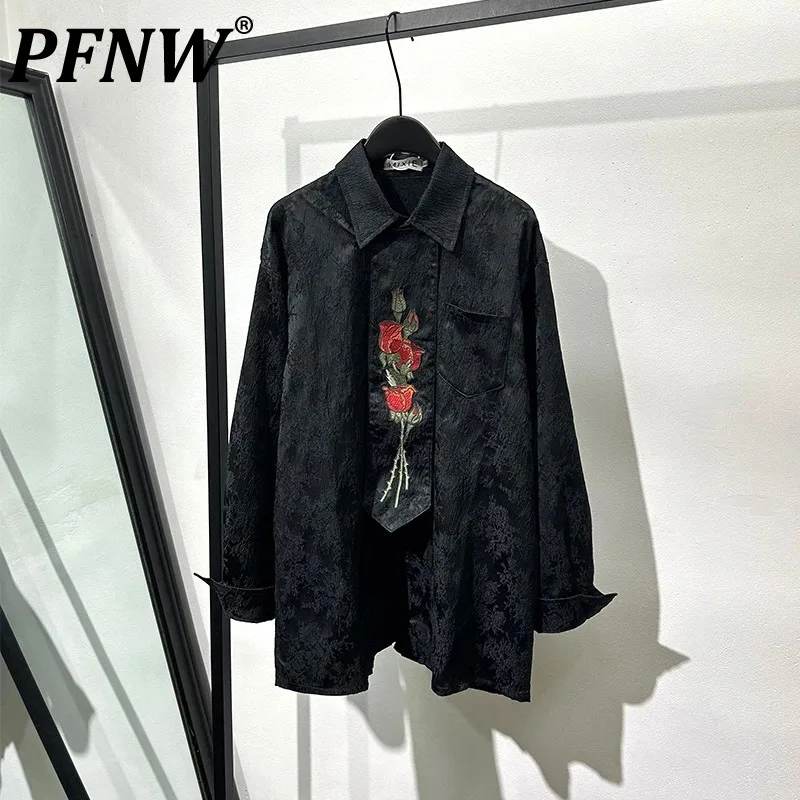 

PFNW Fashionable Embroidered Printed Neckties Shirts Men's Loose Fitting Long Sleeved Versatile Spring Comfortable Tops 21Z3723