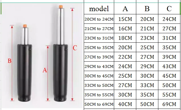 1PC Heavy Pneumatic Rod Swivel Chair Gas Lift Cylinder Hydraulic pneumatic Shock Piston heavy duty lift seat Support Rod