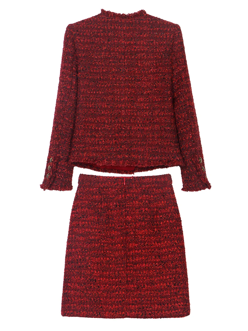 New fashionable and elegant celebrity high-end temperament design round neck single-breasted small fragrance jacket + skirt suit