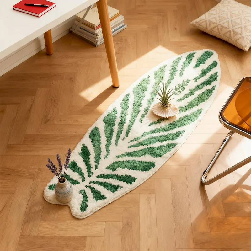 VIKAMA Wavy Blue Chrysanthemum Carpet Bedroom Window Sill Long Foot Pad Soft Anti Slip Bed Edge Carpet Home Decoration