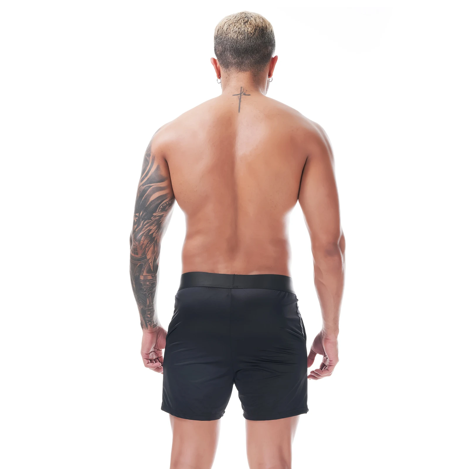 Glänzende Herren-Satin-Boxershorts mit breitem Bund, locker sitzende Boxershorts, glatte, dehnbare Lounge- und Schlafunterwäsche, Homewear-Unterhosen – Detail 19