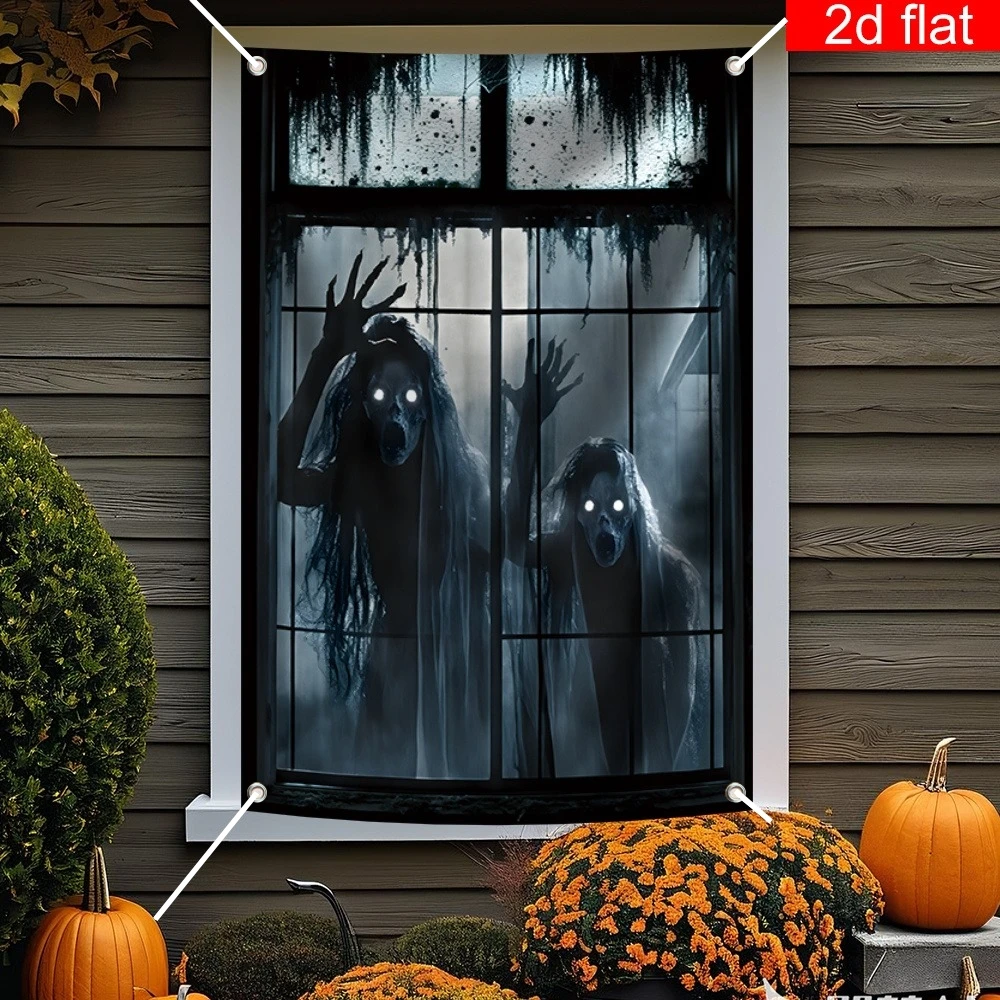 Halloween-Horror-Fensterbanner mit Rot Leuchtenden Augen, Monster, das aus dem Geisterhaus spählt, Fensterhängedekoration für Partys, Innendekoration, Requisit – Detail 5