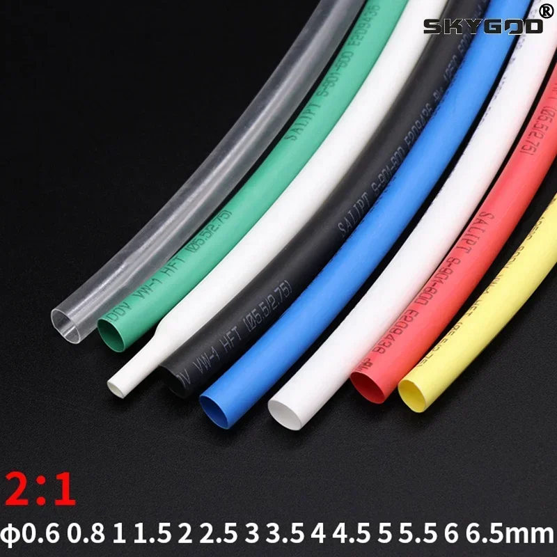 2M Heat Shrink Tube Dia 0.6 0.8mm 1mm 2mm 3mm 4mm 5mm 6mm 2:1 Shrink Ratio Polyolefin Insulated Cable Wire Protect Sheath