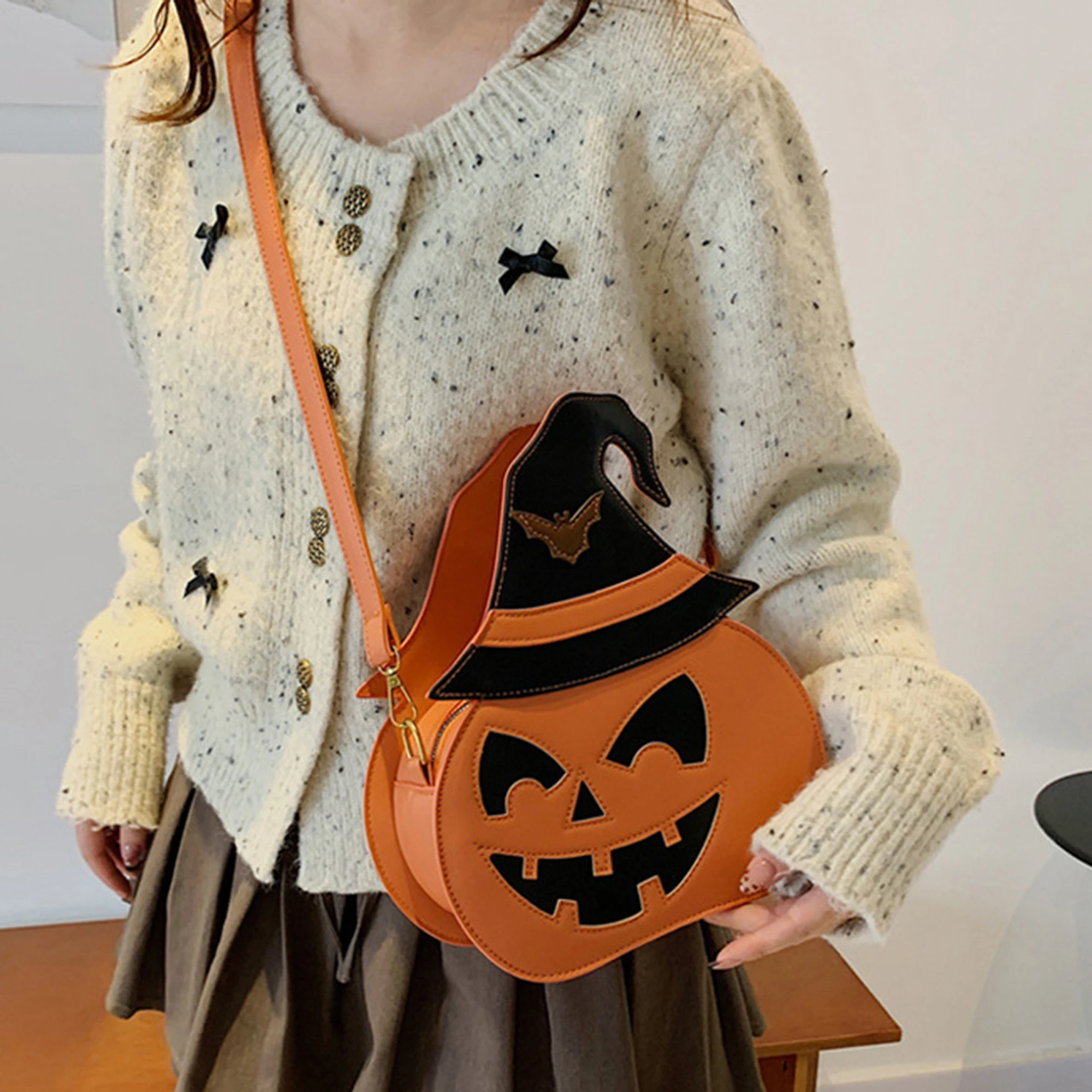 Women s Halloween Crossbody Bag PU Leather Pumpkin Shoulder Bag with Adjustable Strap Funny Purse for Costume Party Accessories