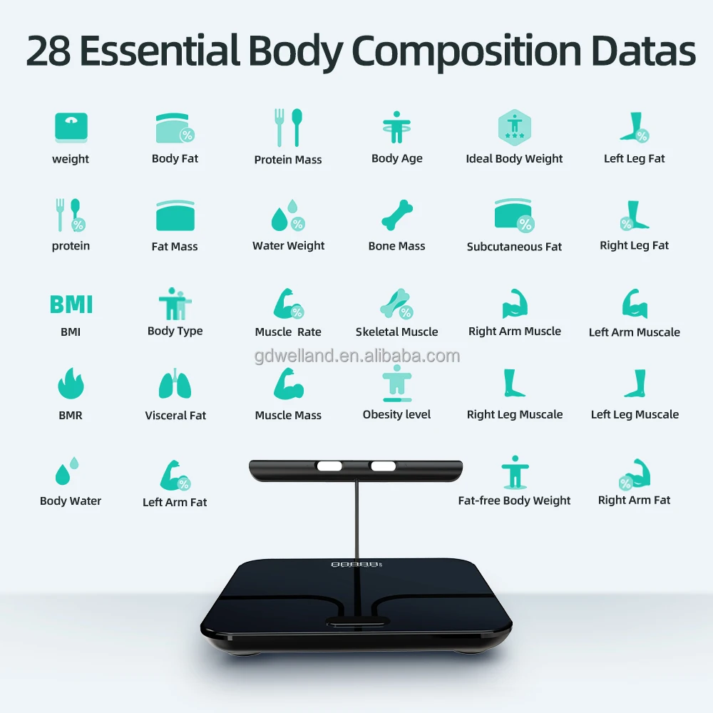 8-Electrodes Smart Plastic Floor Scale 180kg Capacity Analyzer Scale 0.1g Accuracy  for Home Use