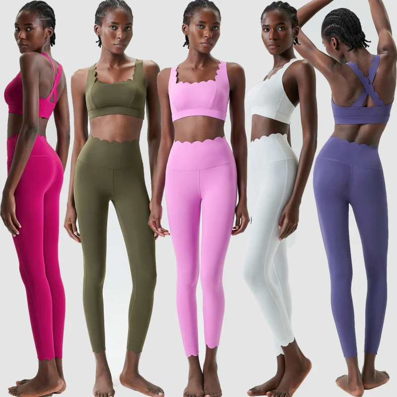 FUBEIKE Small Wave Yoga Gym Suit Women Plus Size Tight Sports Two Pieces Fitness Suit Quick-Drying Sportswear Workout Clothes