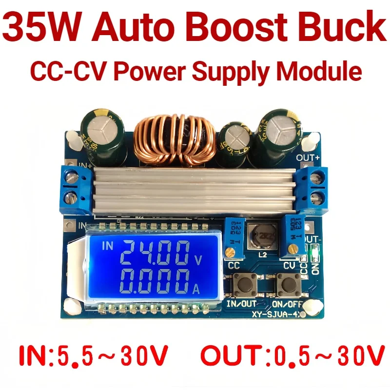DC-DC Buck Boost Converter Module 5.5-30V to 0.5-30V 4A 35W Adjustable Step Up Down Voltage Regulator LCD Digital Voltmeter