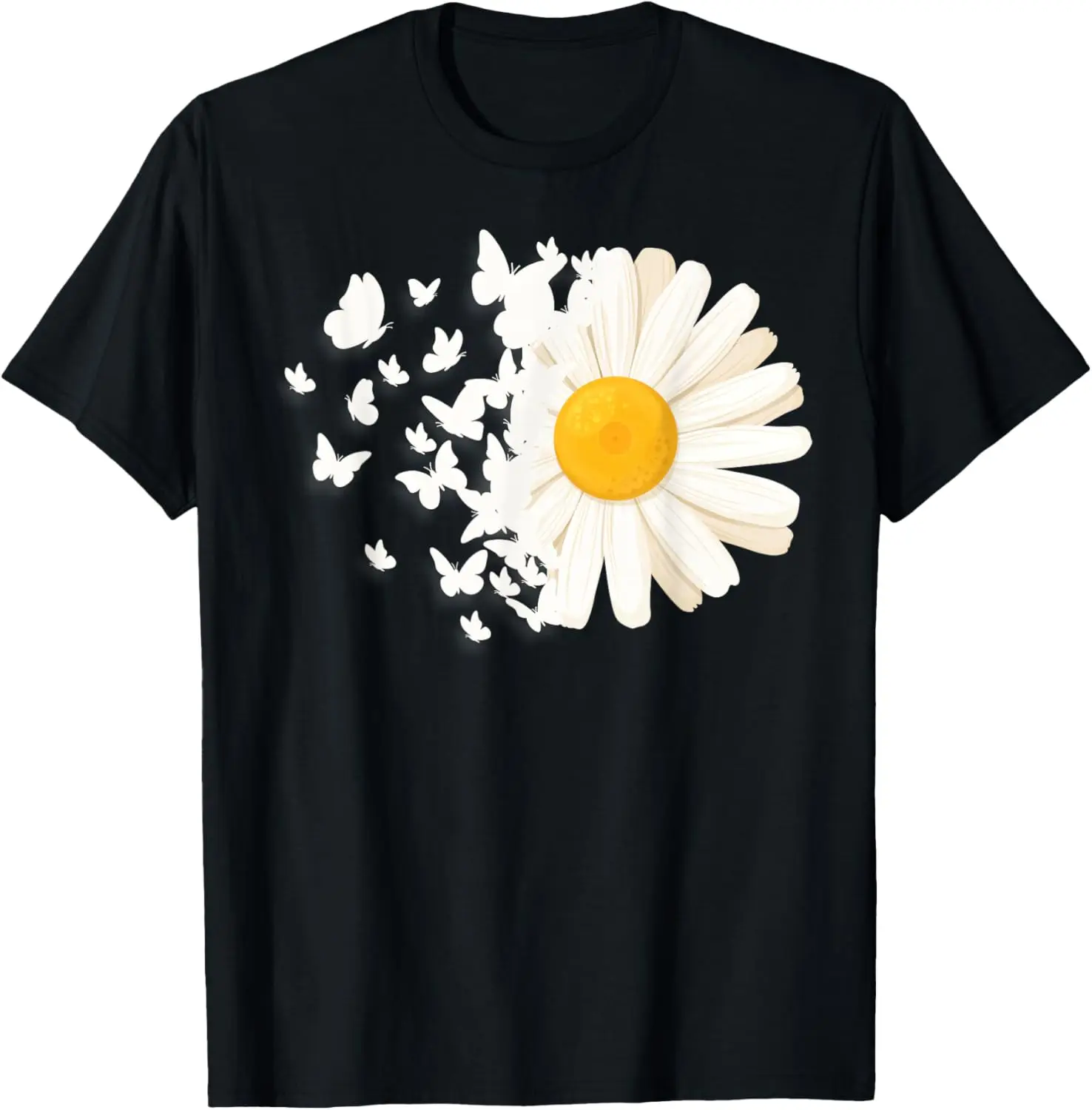 Daisy Butterflies Flower Graphic Tee Summer Gardeners Casual Short Sleeve T-Shirt