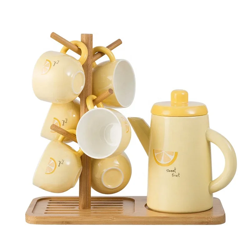 

Fruit Design Ceramic Kettle Teapot Set with 6 Cups New Collection