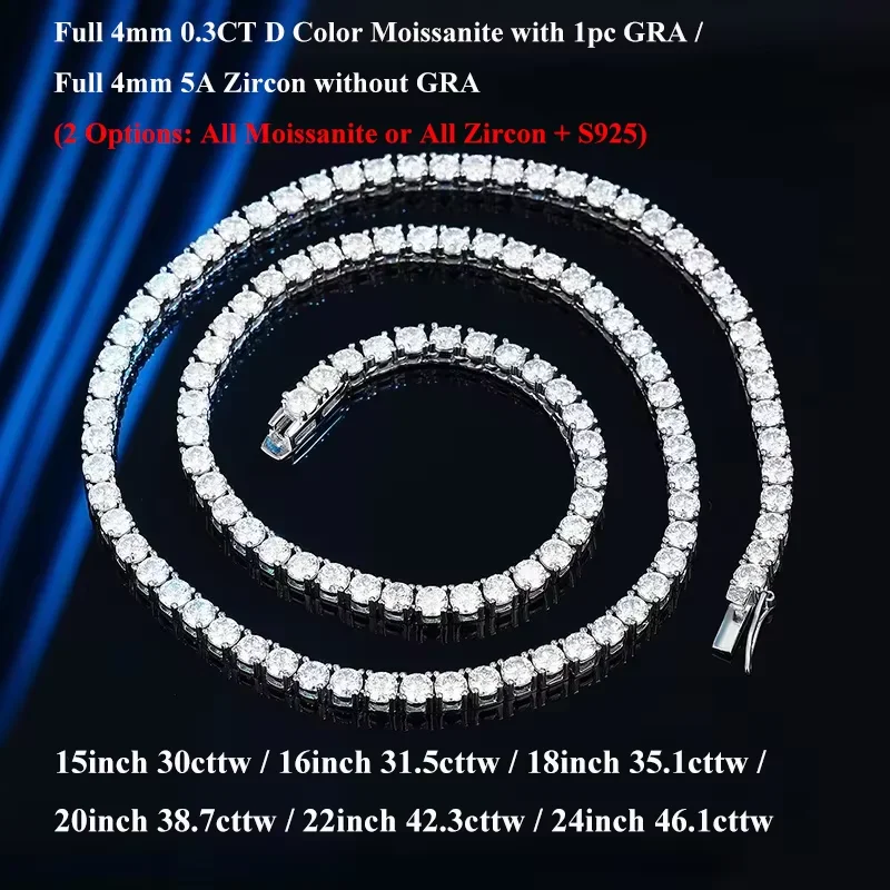 EWYA Echte 2,5/3/4/5mm Volle Moissanit Tennis Halskette für Frauen 925 Sterling Silber Diamant Hals ketten Halsketten Edlen Schmuck
