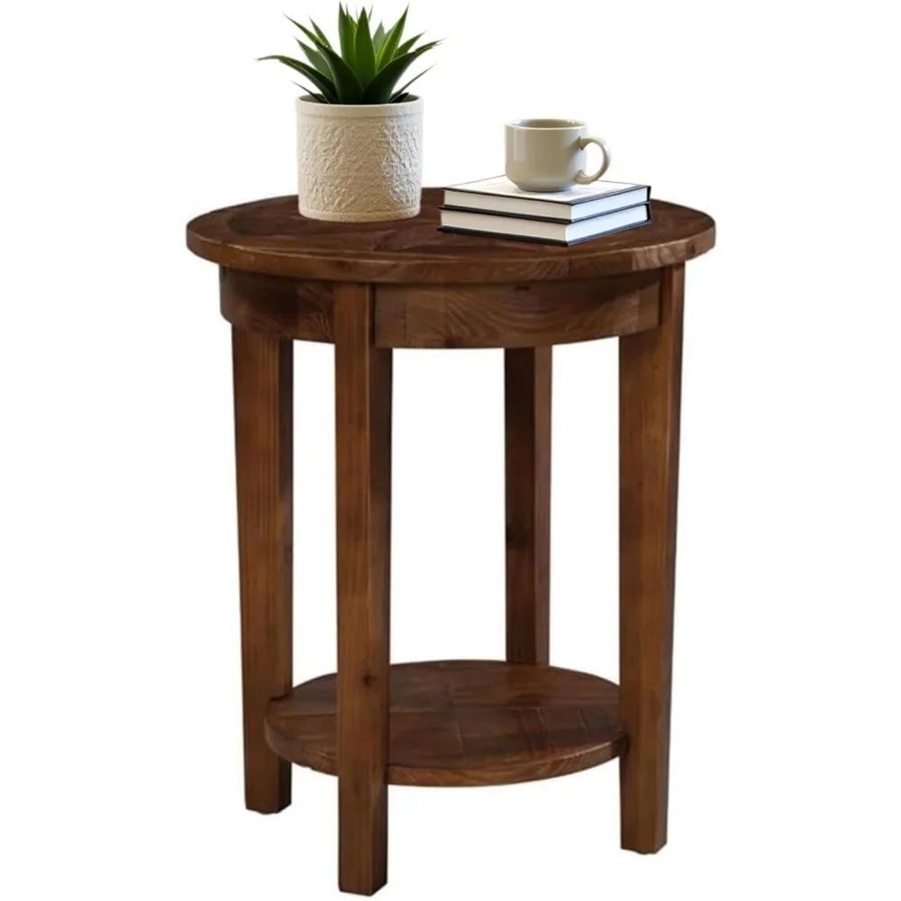 

Revive 20-дюймовый круглый торцевой столик с полкой для хранения Современный деревенский акцентный стол для гостиной