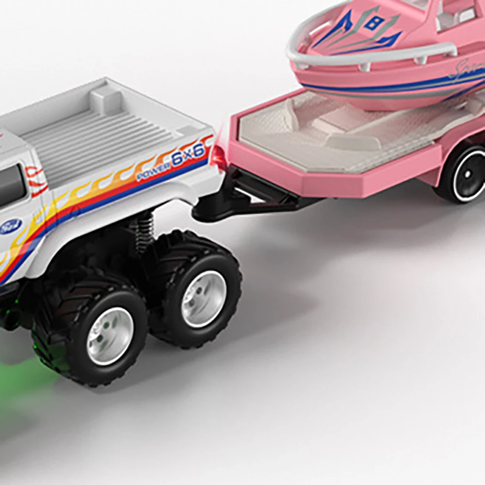 Mini Alloy Remote Control 6 Wheel Off Road Pickup Truck 1:64 Full Proportional RC Car With Trailer Speedboat Kids Boys Toy Gift