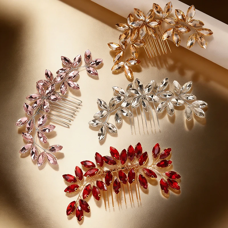 European and American Bridal Hair Comb with Rhinestones, Hand-Wound Large Marquise Diamond Hair Accessory, Cross-Border Bestsell