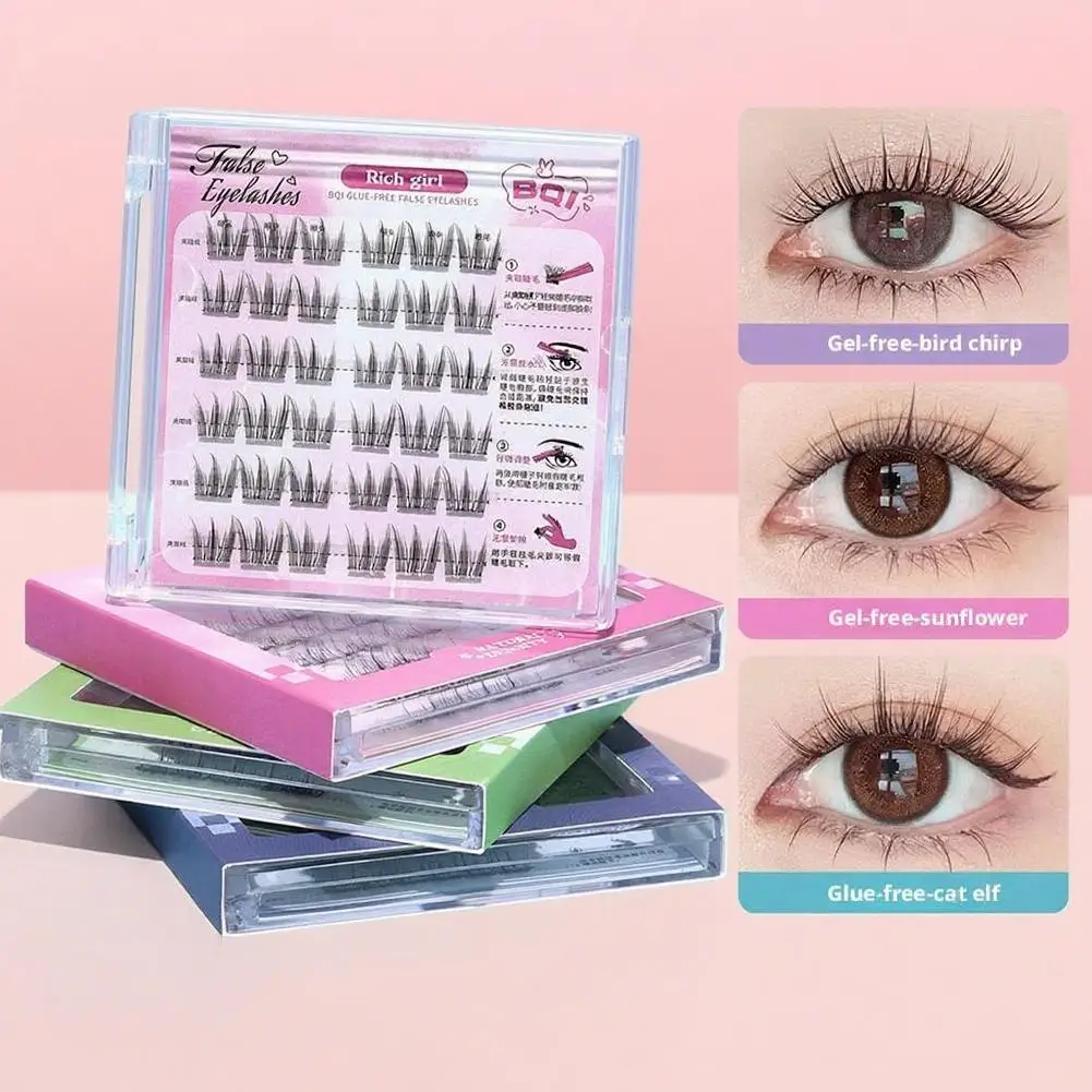 Self Adhesive Eyelashes Reusable Adhesive Eyelashes Cluster Pre-Glued Curl Eyelashes Glue Lashes No O6E6