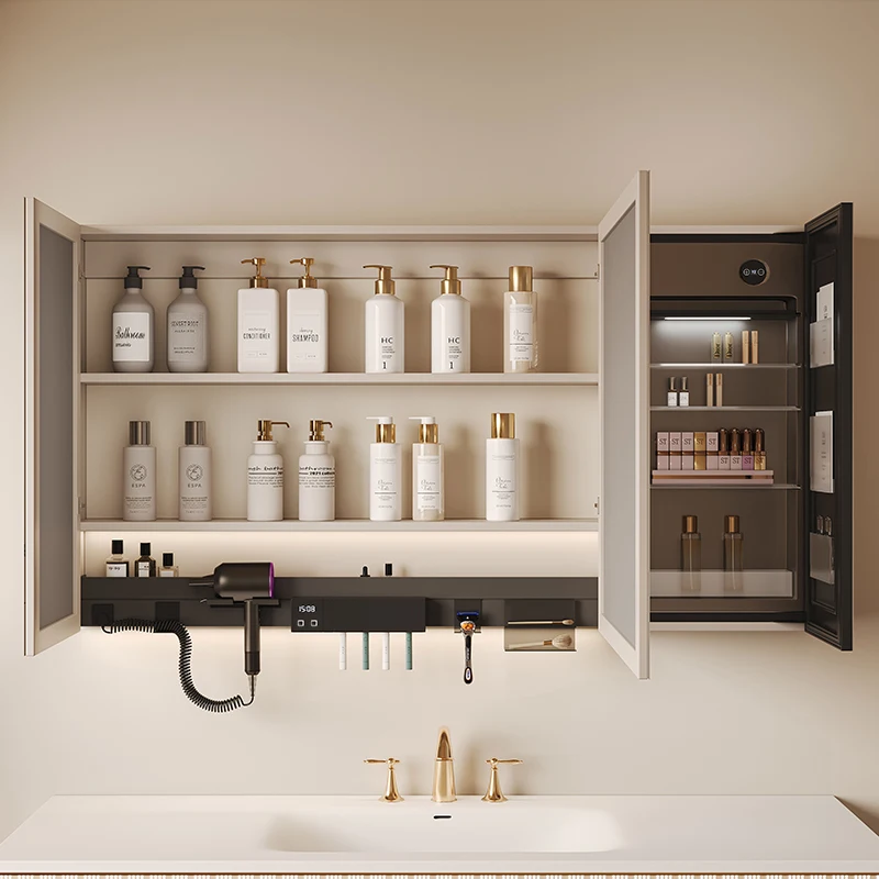 الحديثة مخصص الذكية ماكياج مرآة خزانة مقاوم للماء MDF الحمام متعددة الوظائف الداخلية مجفف الشعر حامل تخزين الثلاجة
