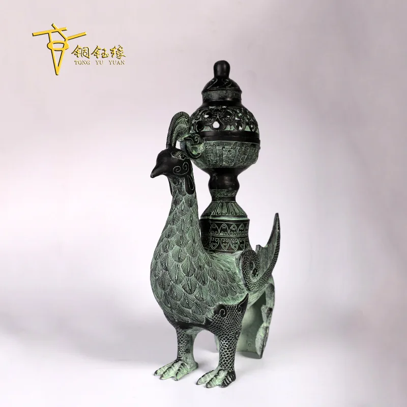 Bronze antique distressed phoenix smoker incense burner ornaments copper handicraft ornaments customization