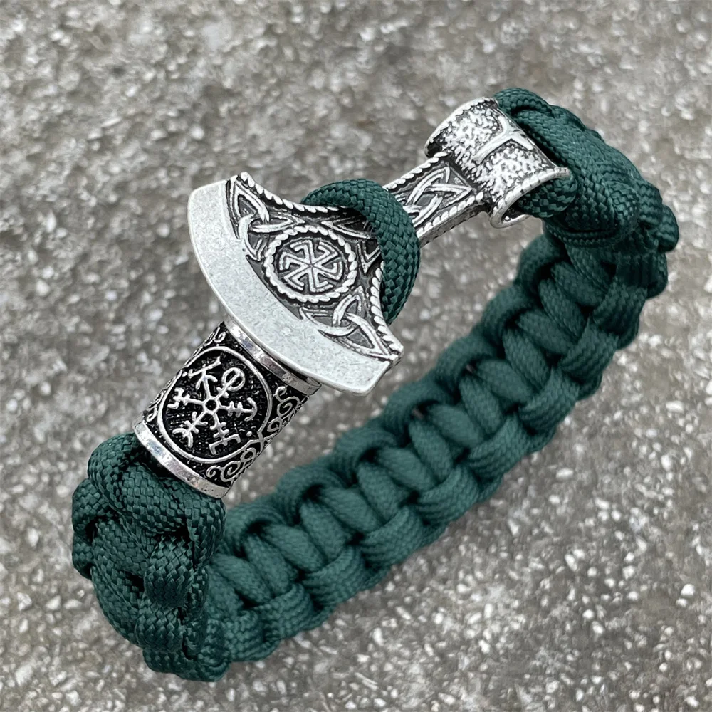 Norse Axe slavo Kolovrat Charm braccialetto Paracord intrecciato fatto a mano accessori vichinghi perline runiche fai da te