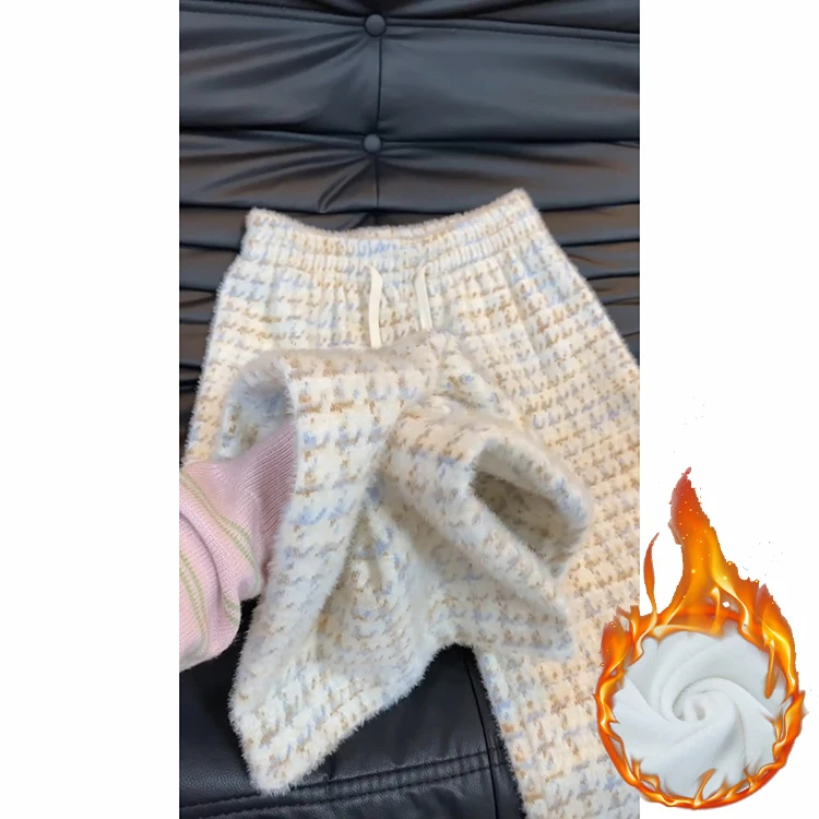 Thiened pantalones casuales de terciopelo para mujer Otoño Invierno 2025 nuevos pantalones de pierna ancha sueltos Lazy Sle efecto adelgazante coreano Sle