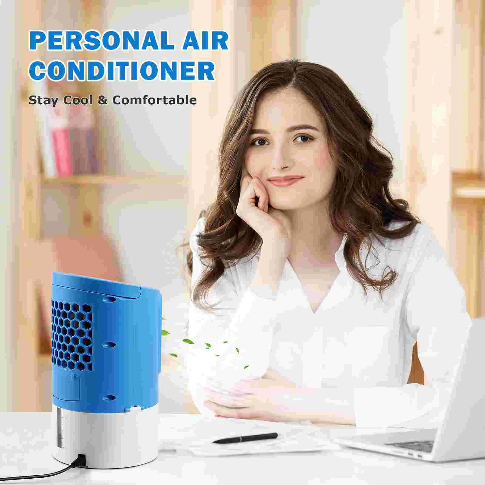 Small Air Cooler Cooling Fan Portable Conditioners Mini Size Desk Blue Purifier Conditioning Compact Humidifier