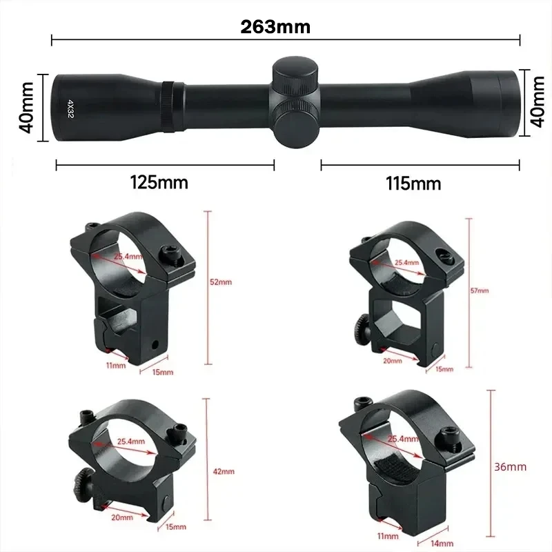 4x32 Tactical Metal Long Scopes Reflex Range Finder Reticle Adjustable Riflescope Hunting Accessories 11mm/20mm Rail Mount