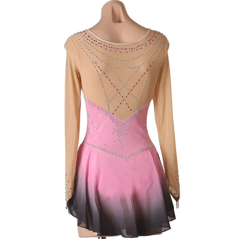 pink black gradient color Figure Skating Dress Women girl Ice Skating Dress Gymnastics Costume custom crystal rhinestone  B165