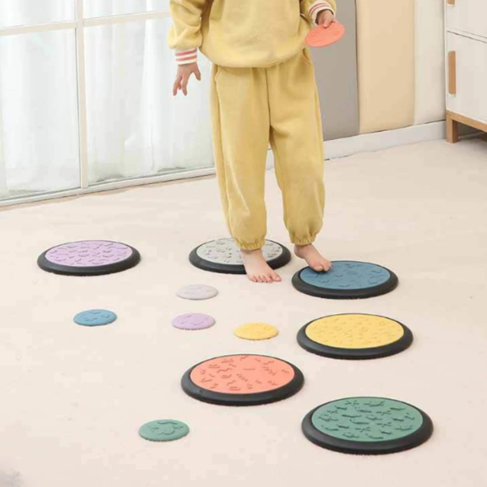 12 Pieces Balance Discs Colorful Stepping Discs with Textured Surface Balance Stones for Children, Playroom, Classroom