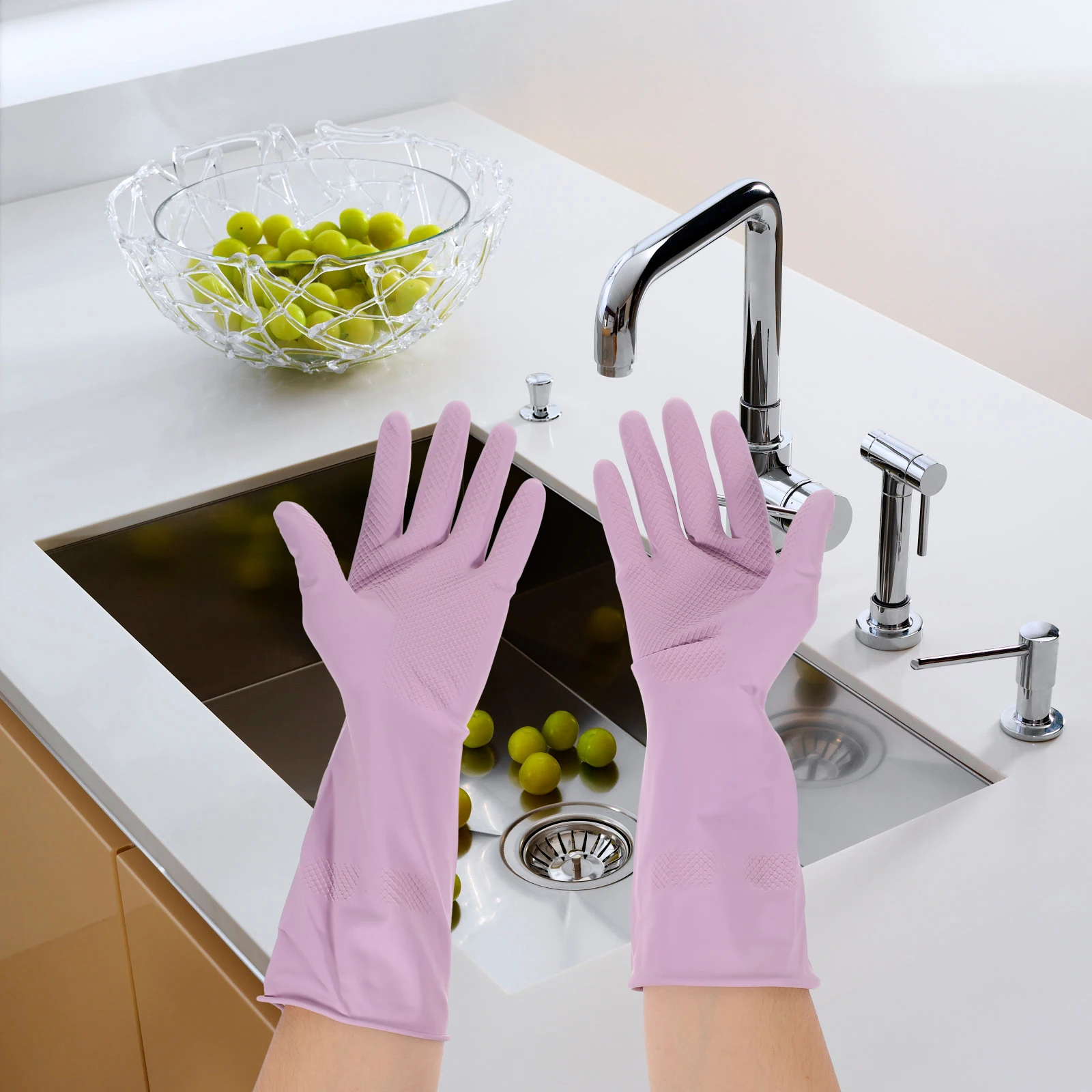 

3 Pairs Dishwashing Gloves Violet Latex Small Size S Reusable Moisture Absorbent Kitchen Cleaning Housework Gloves