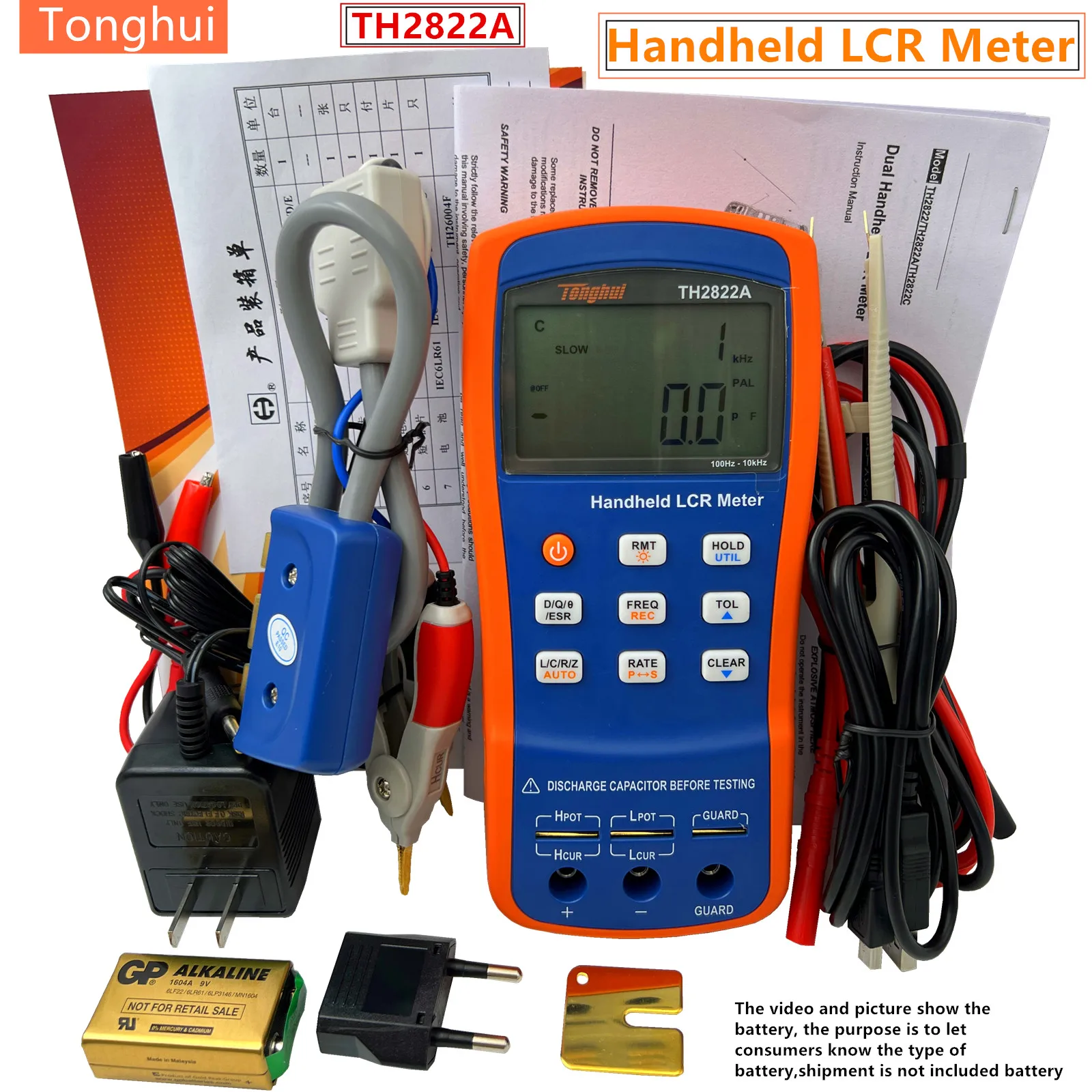 Tonghui TH2822A Handheld LCR Meter Digital Electric Bridge Capacitance Inductance Resistance Tester 0.25% Accuracy