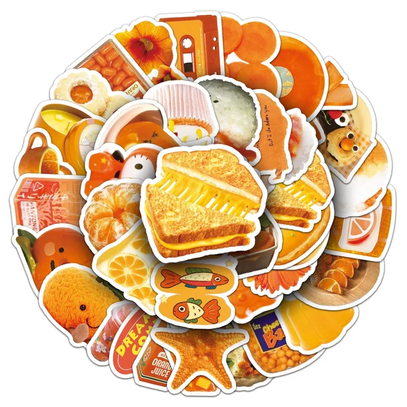 50 قطعة من ملصقات الرسوم المتحركة المزخرفة المبتكرة باللون البرتقالي