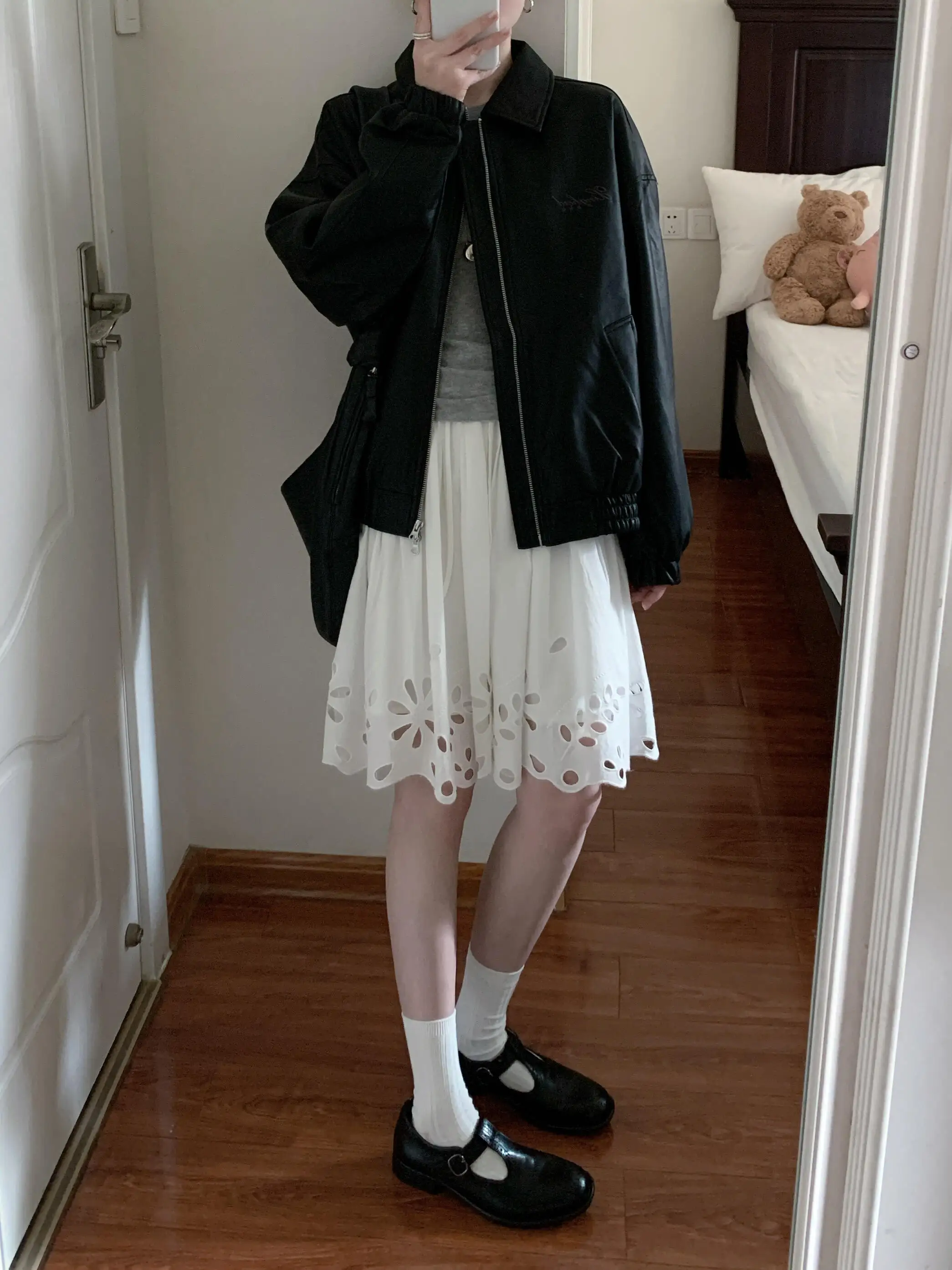 Retro White Embroidered Lace A-Line  Skirt Women's Spring Summer New Style Slimming Pure Cotton Casual High Waist Skirt