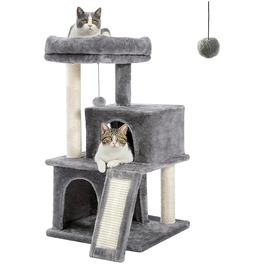 

Small Cats Tree, Plush Cat Tower with Deep Hammock, Large Cat Condo and Sisal Cat Scratching Post for Kittens