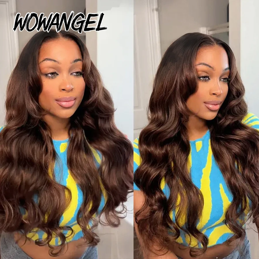 WOWANGEL Ombre Chocolate Brown Body Wave Wigs 100% Human Hair Glueless 5x5 HD Lace Closure Wigs Pre Plucked Ready to Wear Wigs