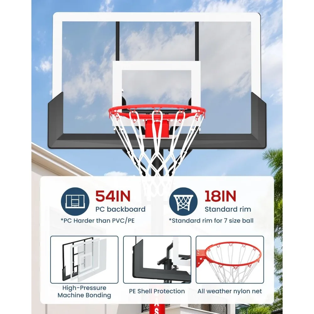 Golfe de basquete externo ajustável de 10 pés com manivela, sistema inground inquebrável de 45-54 polegadas para quadros domésticos