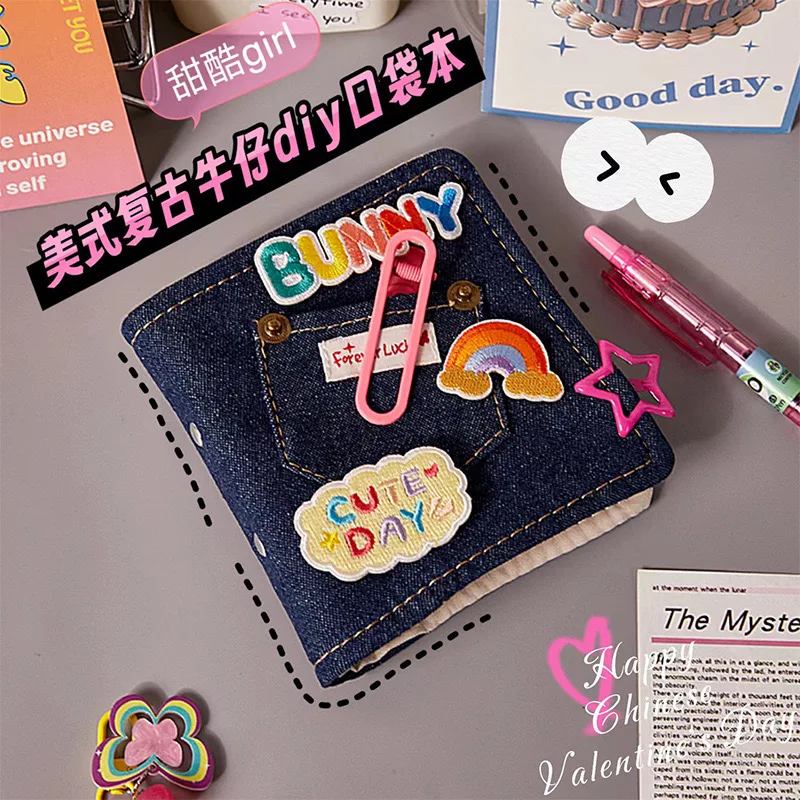 Denim DIY Mini Retro Binder Fabric album Photocard Holder 3 inches Photo Album Kpop Idol Notebook Collect Book storage book