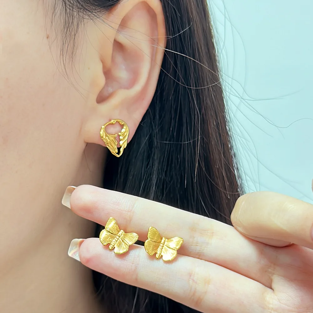DIY accessories Korean version of fashion stainless steel butterfly wing small earrings casual sweet and cute 18K gold women's e